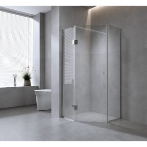 90cm Frameless Diamond Shower Screen with Channels and SS Hinges – Chrome