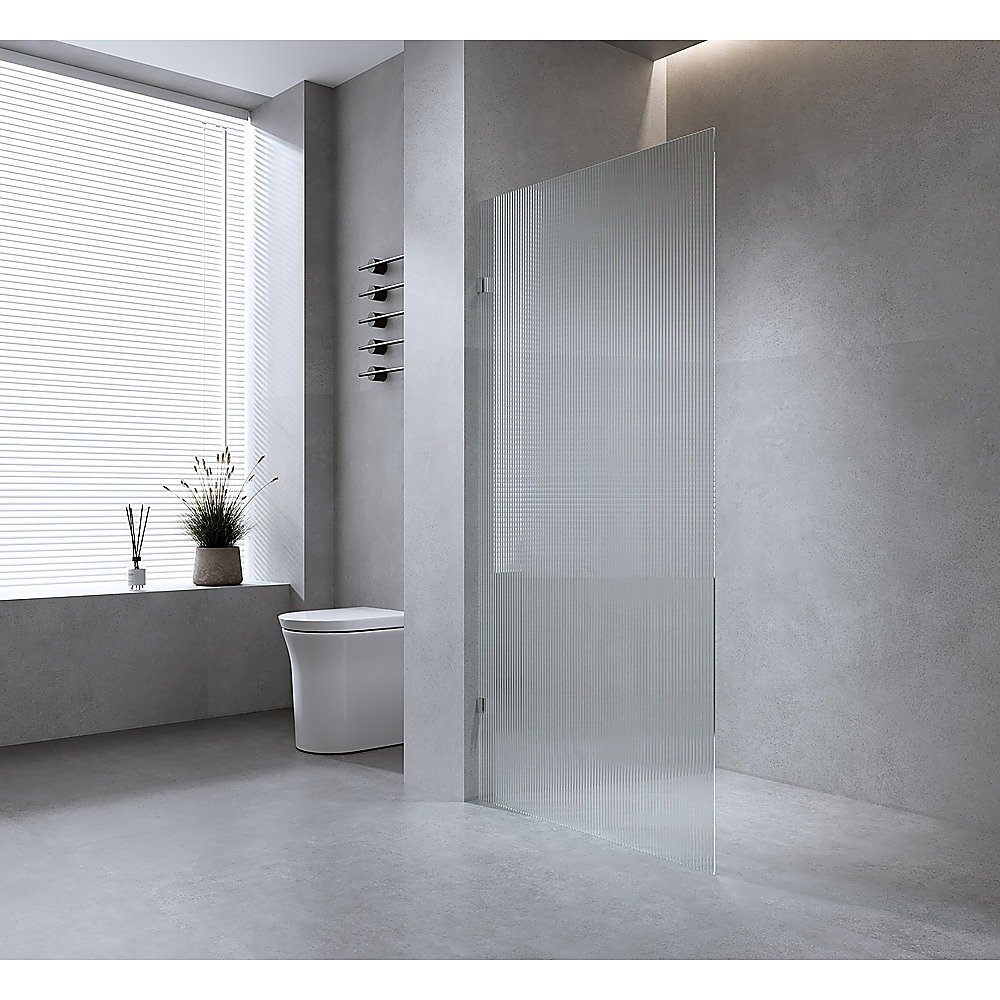 90cm Reeded Glass Shower Screen with Chrome Wall F-Brackets