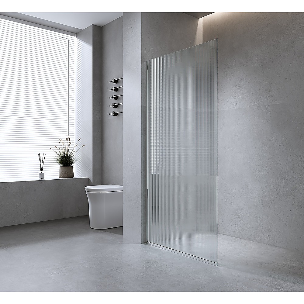 90cm Reeded Glass Shower Screen with Gold Wall Channel