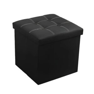 NNETM Faux Leather Storage Ottoman – Black, 55L