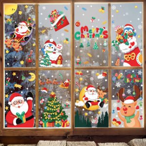 Christmas Window Stickers – Festive Santa Claus, Penguin, and Reindeer Decals for Holiday Home Decor – 2 Set of 16 Sheets (25*35cm)