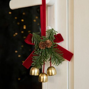 Christmas Door Hanging Ornament with Pinecones, Bells, and Red Ribbon ‚Äì 16x11cm Festive DecorÔºà2 PCSÔºâÔºâ