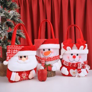 Set of 3 Christmas Fabric Gift Tote Bags ‚Äì Santa, Snowman, and Reindeer Design
