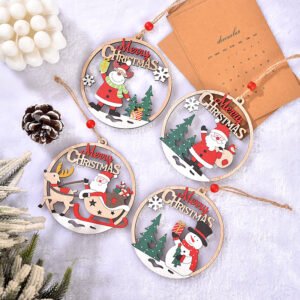 Set of 4 Wooden Christmas Hanging Ornaments ‚Äì Santa, Snowman, and Reindeer Decorations Ôºà2 set, 8 pieces in total)Ôºâ