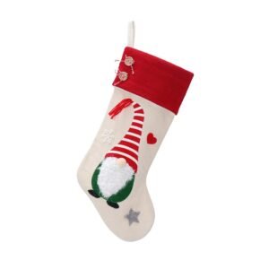 Christmas Gnome Stocking with Red Striped Hat and Decorations – Holiday Decor (3 pieces)