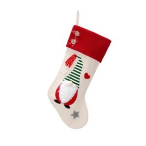 Christmas Gnome Stocking with Red Striped Hat and Decorations – Holiday Decor (3 pieces)