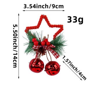 Red Star Christmas Ornament with Bells and Pinecone – Holiday Wreath Decoration 10 pieces