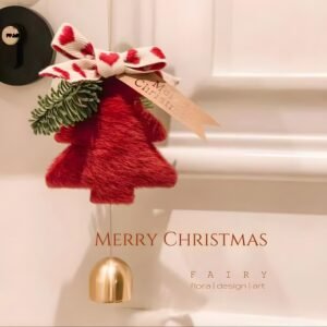 Red Velvet Christmas Tree Ornament with Ribbon and Bell – Festive Holiday Decoration 5 pieces