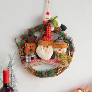 Rustic Christmas Wreath with Santa, Reindeer, and Snowman – Holiday Door Decoration