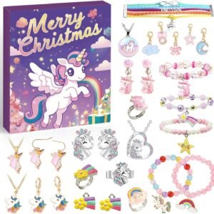 Unicorn-Themed Jewelry Advent Calendar – DIY Bracelets, Charms, and Accessories Gift Set