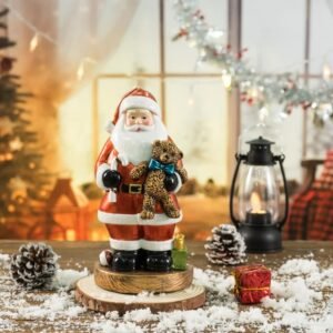 Santa Claus Figurine with Bear – 18cm Festive Resin Christmas Decoration