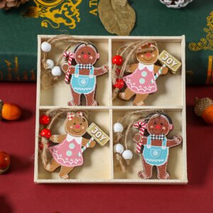 (2 set)Christmas Gingerbread Ornaments Set – Festive Wooden Decorations for Tree, Set of 12