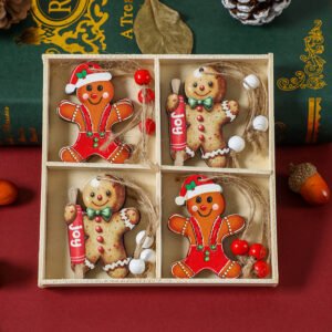 (2 set)Christmas Gingerbread Ornaments Set – Festive Wooden Decorations for Tree, Set of 12