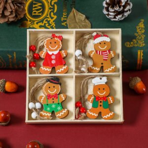 (2 set)Christmas Gingerbread Ornaments Set – Festive Wooden Decorations for Tree, Set of 12