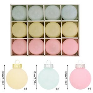 12-Piece Velvet Christmas Ornament Set – Classic Blue, Pink, and Yellow Baubles for Holiday Tree Decoration (6cm)