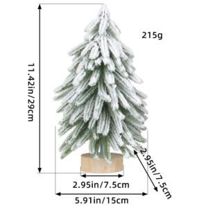 Miniature Snowy Artificial Pine Tree Decoration – 11.42 Inch Tabletop Christmas Tree with Wooden Base