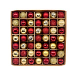 49-Piece Christmas Ornament Set – 3cm Red, Gold Baubles for Christmas Tree Decoration