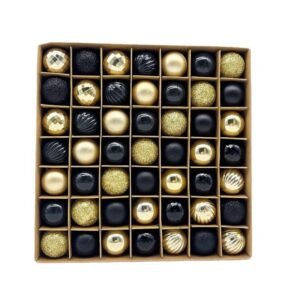 49-Piece Christmas Ornament Set – 3cm Black, Gold Baubles for Christmas Tree Decoration