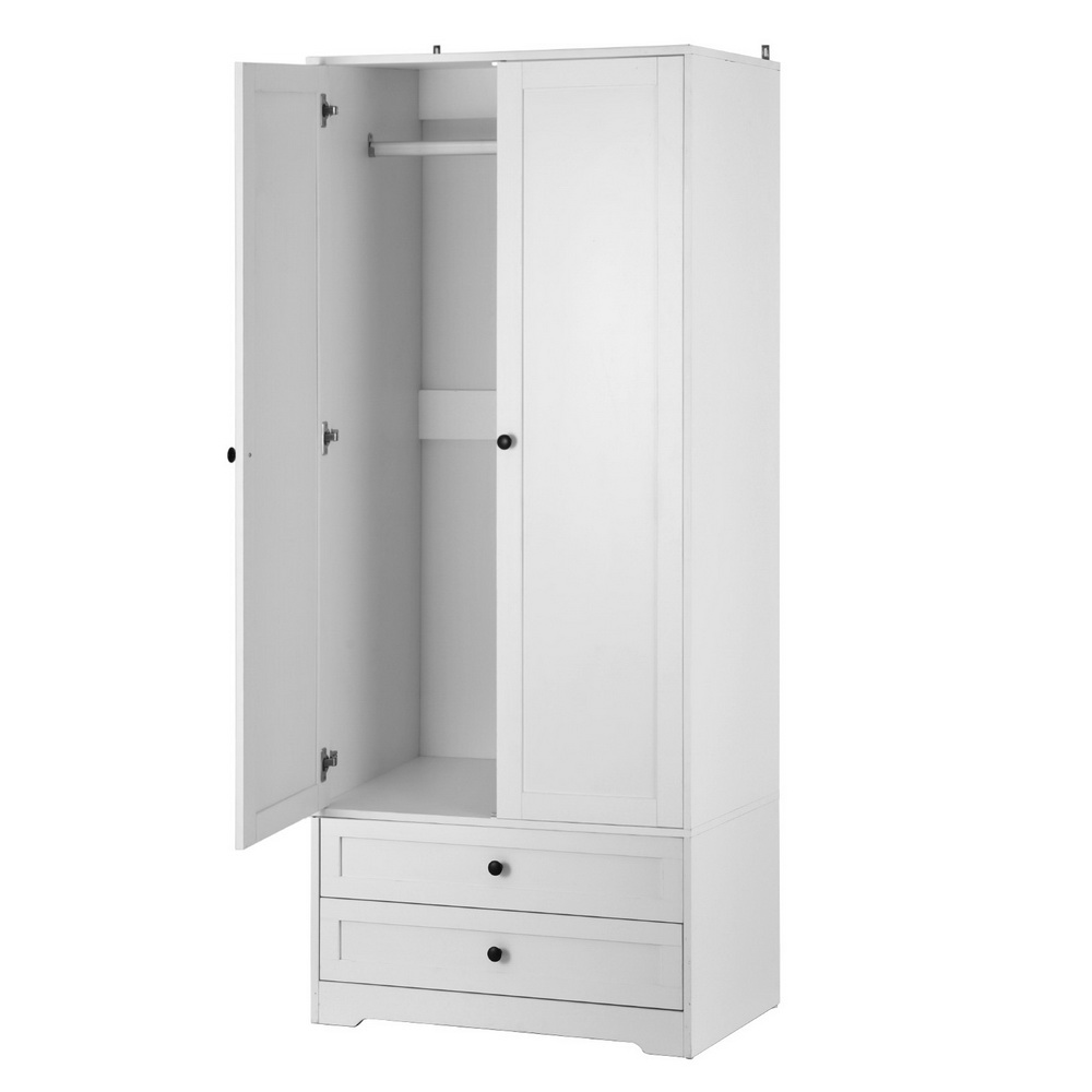 Artiss Wardrobe Clothes Closet Storage Organizer with 2 Doors White 2 FURNI L WR02 2D WH AB 202505011206 00