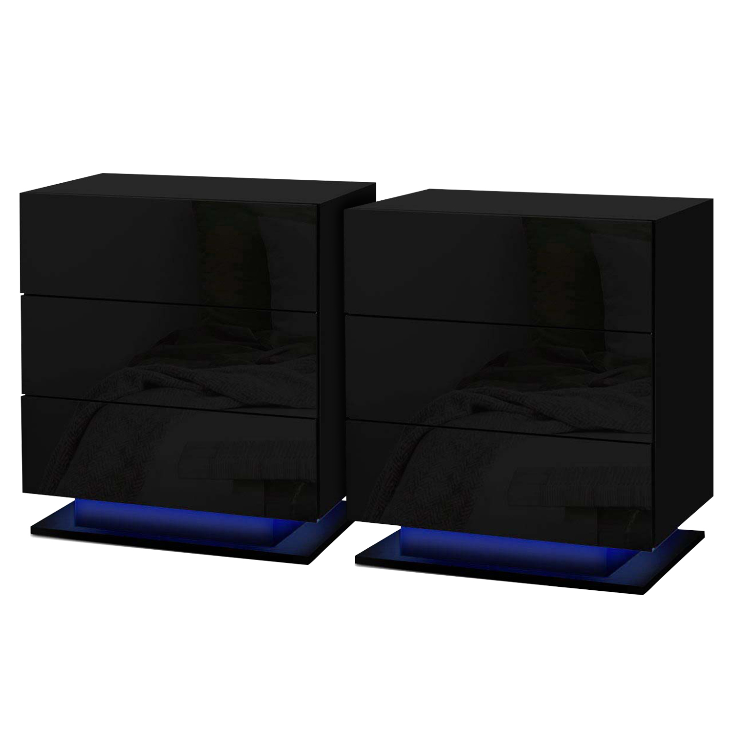 Artiss 2x Bedside Table LED 3 Drawers – MORI Black