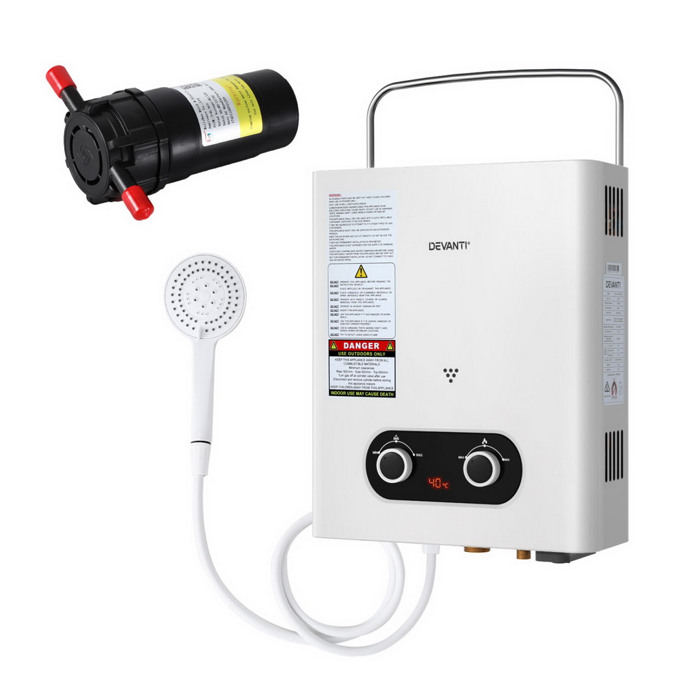 Devanti Portable Gas Water Heater LPG-powered System White With Pump 2 GWH A LPG 4DZ WH PUMP 202512221246 00