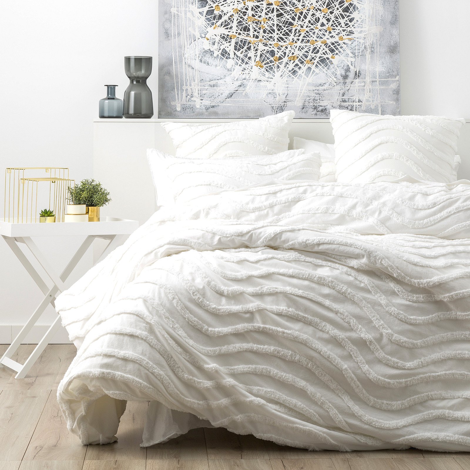 Chenille Wave 100% Cotton Vintage Washed White Tufted Quilt Cover Set by Cloud Linen Super King 1 V107 SH312975 196692 00