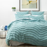 Chenille Wave 100% Cotton Vintage Washed Aqua Tufted Quilt Cover Set by Cloud Linen Super King