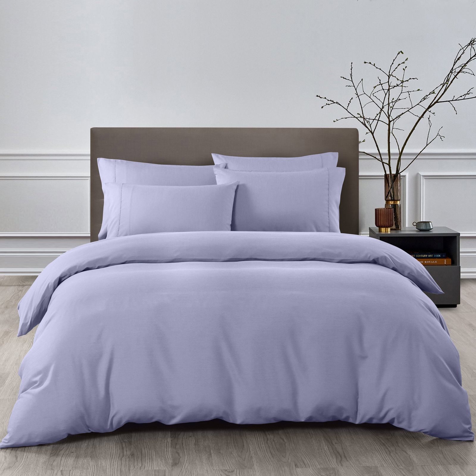 Royal Comfort 2000TC Quilt Cover Set Bamboo Cooling Hypoallergenic Breathable – King – Lilac Grey