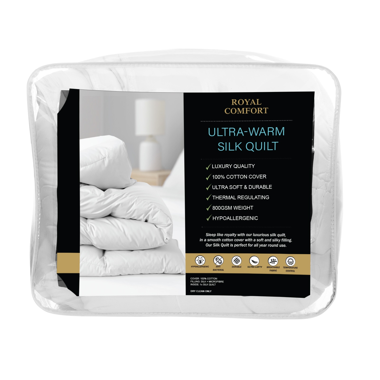 Royal Comfort 800GSM Silk Blend Quilt Duvet Ultra Warm Winter Weight – Queen – White