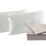 Royal Comfort Bamboo Blend Sheet Set 1000TC and Bamboo Pillows 2 Pack Ultra Soft - King - Warm Grey
