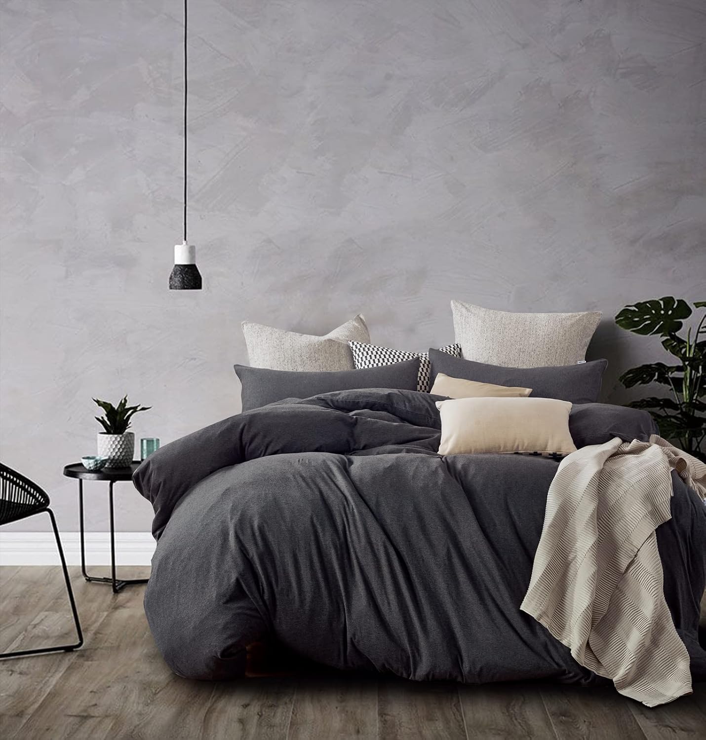 100% Jersey Cotton Quilt Cover Set – Black Marble – King