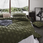 100% Premium Tufted Microfibre Quilt Cover Set - Ultra-Soft, Durable Embroidery Bedding Comforter Set - Machine Washable & Zipper Closure - Khaki Green - Super King