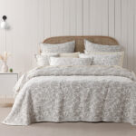 Bianca Ameila Stone Jacquard Quilted Foliage Bedspread Set King
