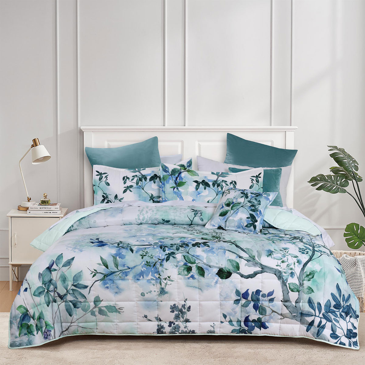 Bianca Woodbury White Botanical Printed Bedspread Set King