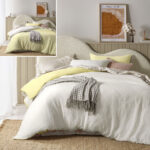 Vintage Design Homewares Hugo Reversible White Butter Cotton Gauze Quilt Cover Set King