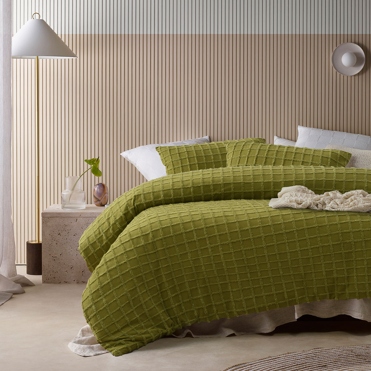 Vintage Design Homewares Parquet Cacti Green Polyester Cotton Quilt Cover Set King