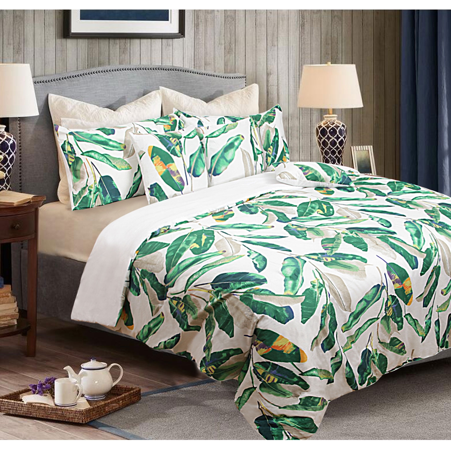 Shangri La 6 Piece Comforter Set Leaves Green 2 V442 KIT COMFORTER LEAVES GREEN QS 202502260925 00