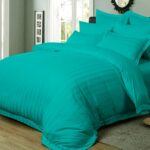 1000TC Ultra Soft Striped King Size Teal Duvet Quilt Cover Set