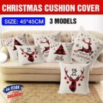 1Pc Christmas Square Cushion Cover Throw Waist Pillow Case Sofa Home Decor - Deer