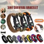 Flint Fire Starter 5In1 Survival Paracord Bracelet Whistle Compass Gear Tool Kit - Beige