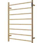 Premium Brushed Gold Heated Towel Rack with LED control- 8 Bars, Round Design, AU Standard, 1000x850mm Wide