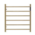 Premium Brushed Gold Heated Towel Rack with LED control- 6 Bars, Round Design, AU Standard, 650x620mm Wide