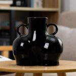 Large Bright Black Ceramic Vase for Home Decor and Dried Flower Arrangements