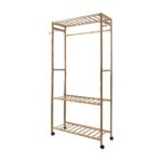 Wooden Clothes Rail with Shelves & Wheels – Open Wardrobe Rack Stand