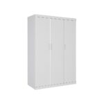 3 Door White Wardrobe – White Handles, Hanging Rail & Shelves
