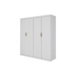 4 Door White Wardrobe Cabinet – Hanging Rail, Shelves & Gold Handles