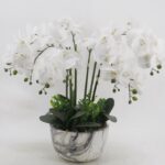 Large White Orchid In Marble Look Pot 64cm