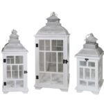 Set 3 White Wooden Lantern w Metal Roof 79cm