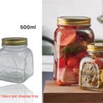 bulk 36 Glass Square Jar W Gold Metal Lid 500ml