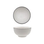 bulk 24 Sorrento Porcelain Embossed Rice Bowl w Black Rim 4.5" 11cm